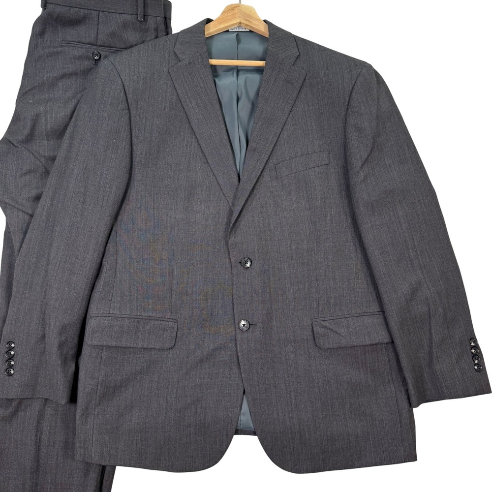 JOS A BANK TRAVELER Mens Wool Suit 46R Dark Gray Tailored Fit Pants 38x28 Casual - Picture 1 of 16